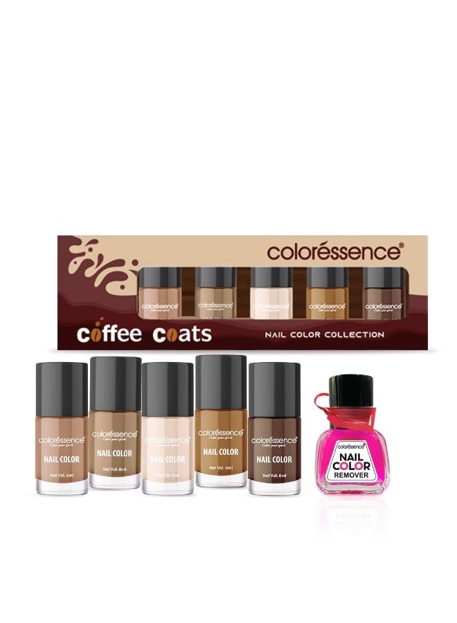 Coloressence Coffee Coats Nail Paint Kit for Women  Nail Polish Remover, Set of 5 | Quick Dry and Chip Resistant Nail Paints - Image 2